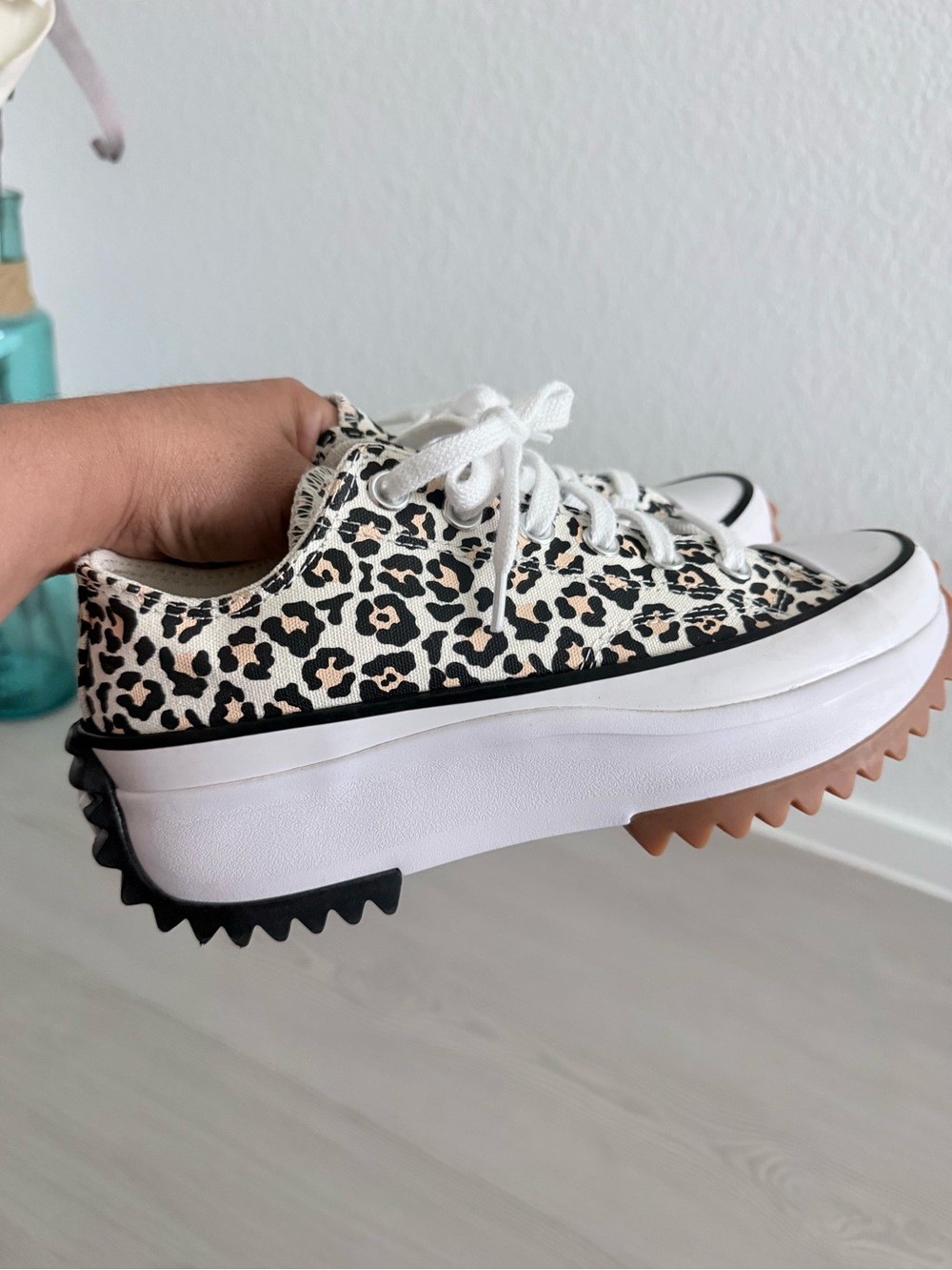 Leopard Print Platform Sneakers - White/Cream - Picture 6 of 10